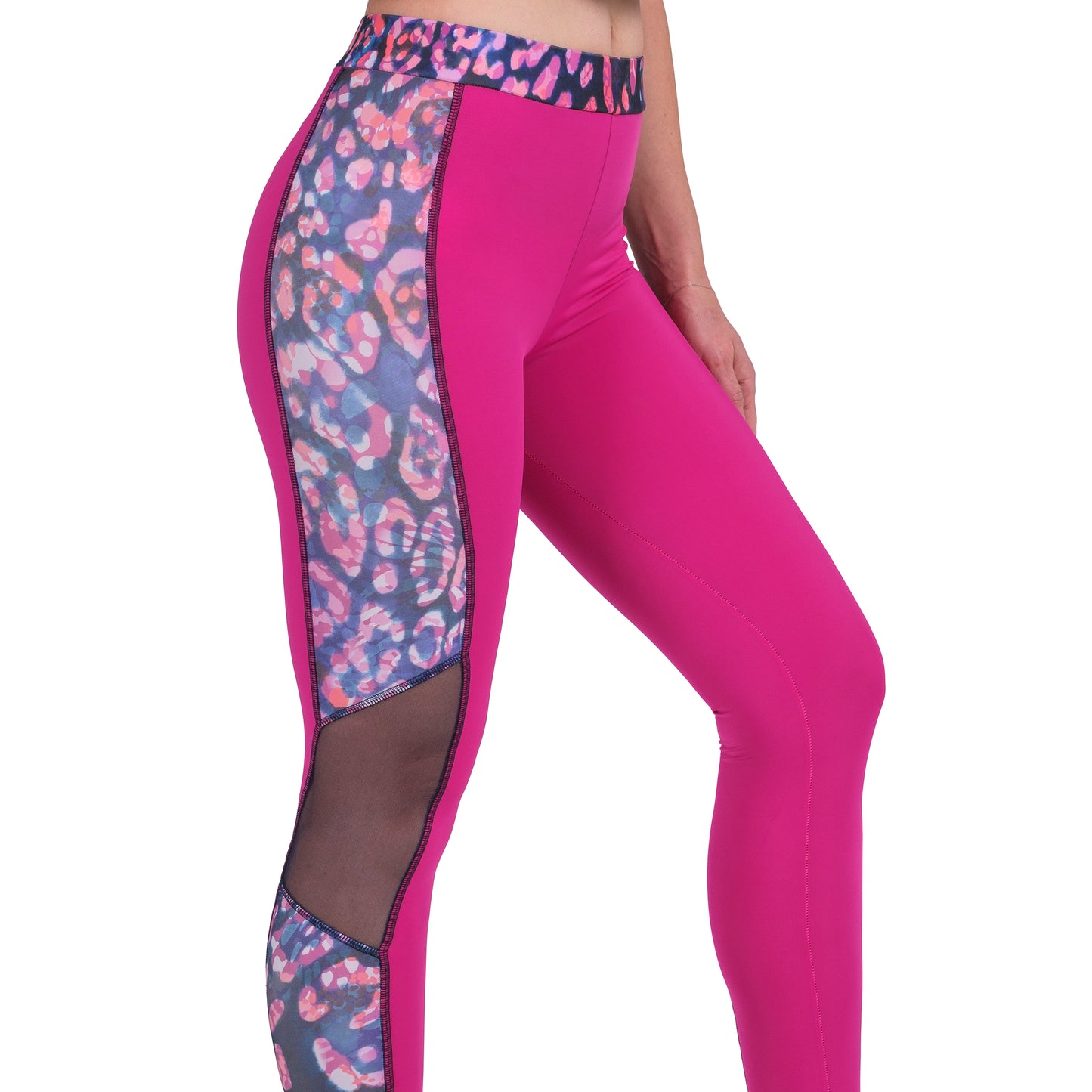 High-Waist Yoga Pants with Leopard Mesh – Fuchsia - Hazel Textile