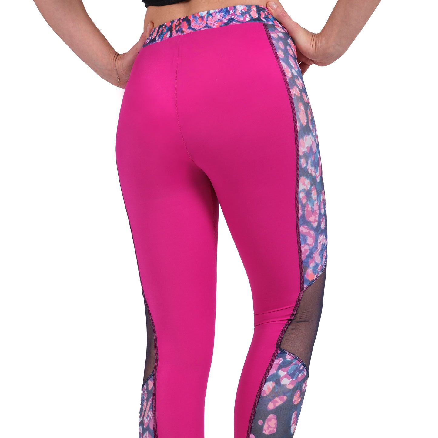 High-Waist Yoga Pants with Leopard Mesh – Fuchsia - Hazel Textile