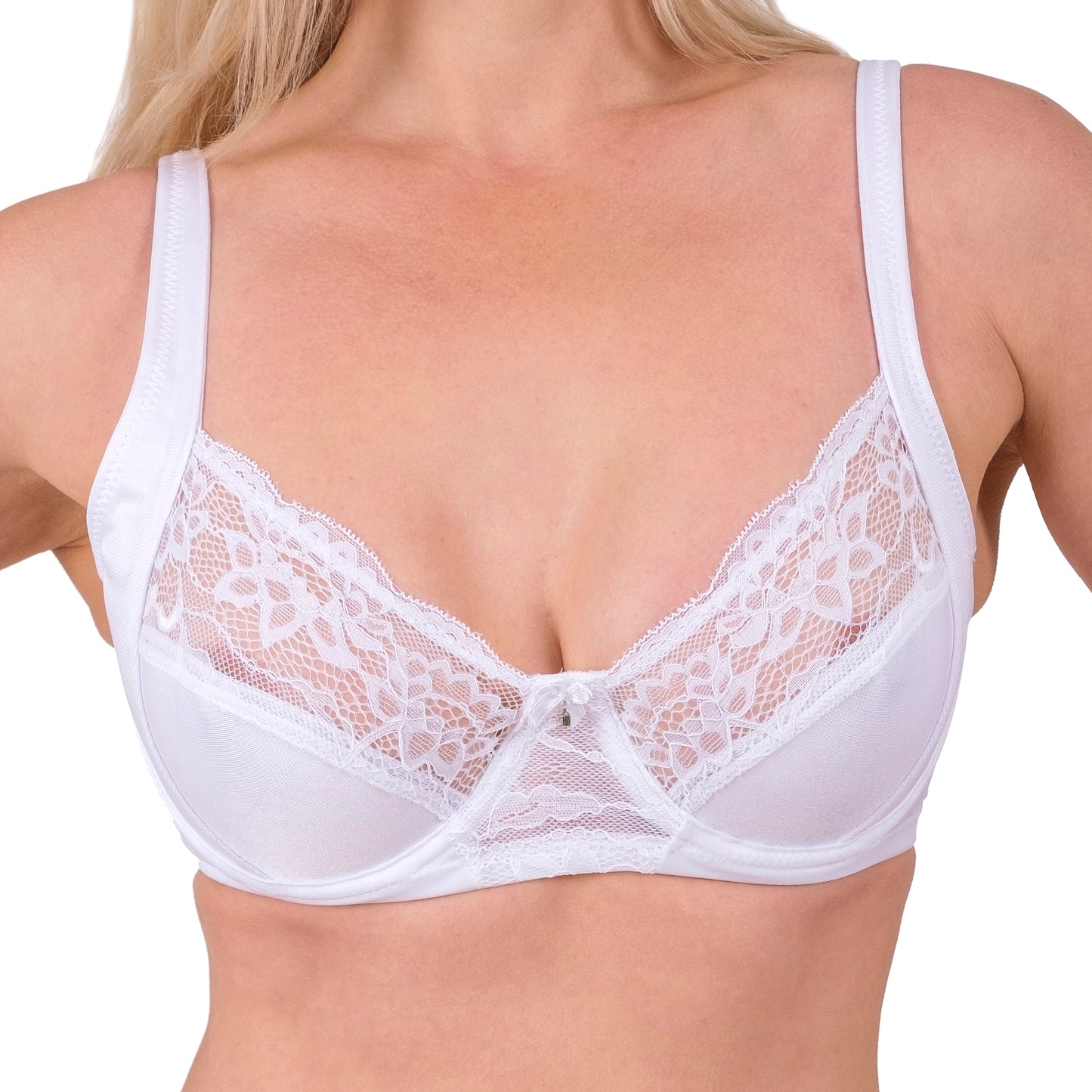 Lace-Trim Full-Coverage Bra – Black, Skin & White - Hazel Textile