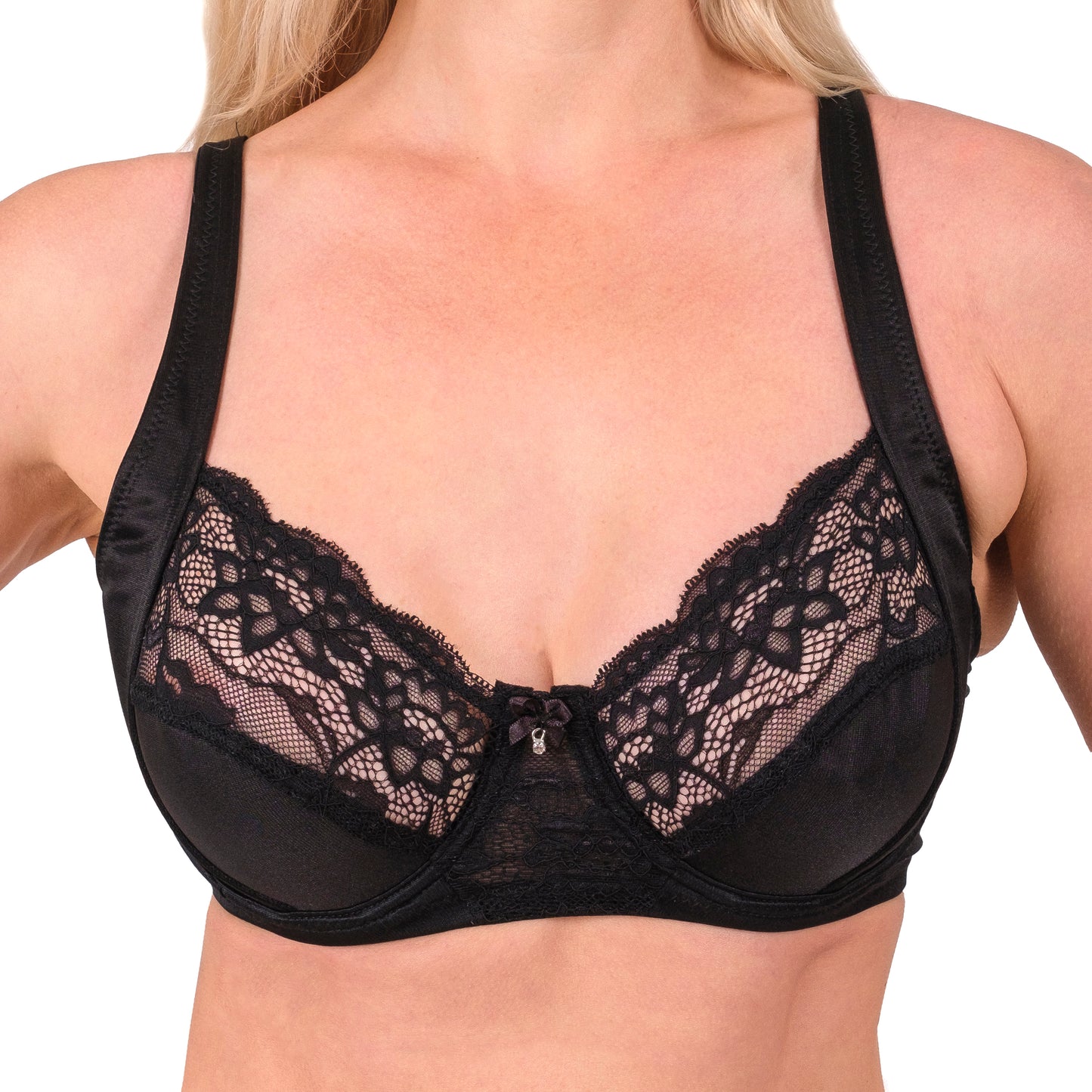 Lace-Trim Full-Coverage Bra – Black, Skin & White - Hazel Textile