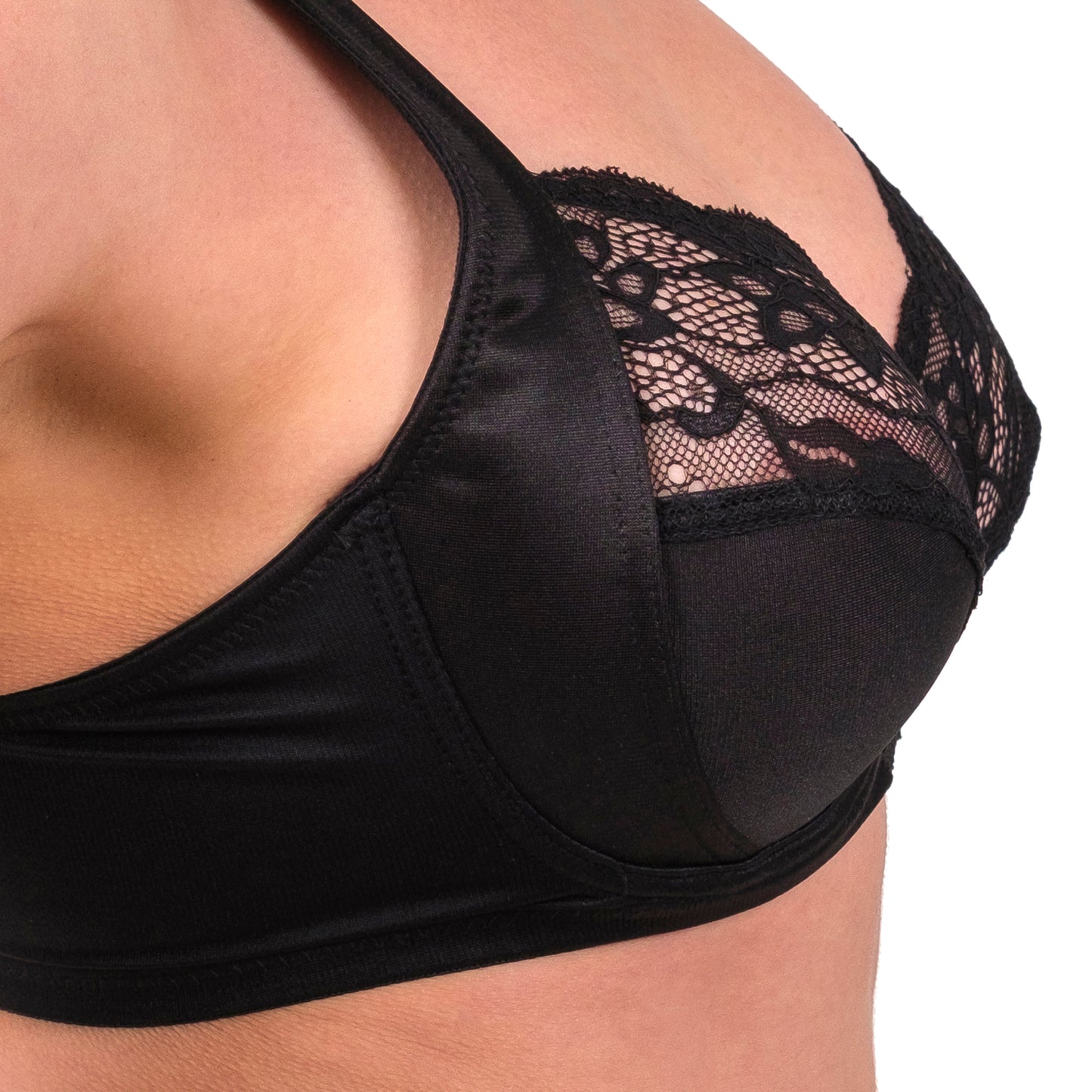 Lace-Trim Full-Coverage Bra – Black, Skin & White - Hazel Textile