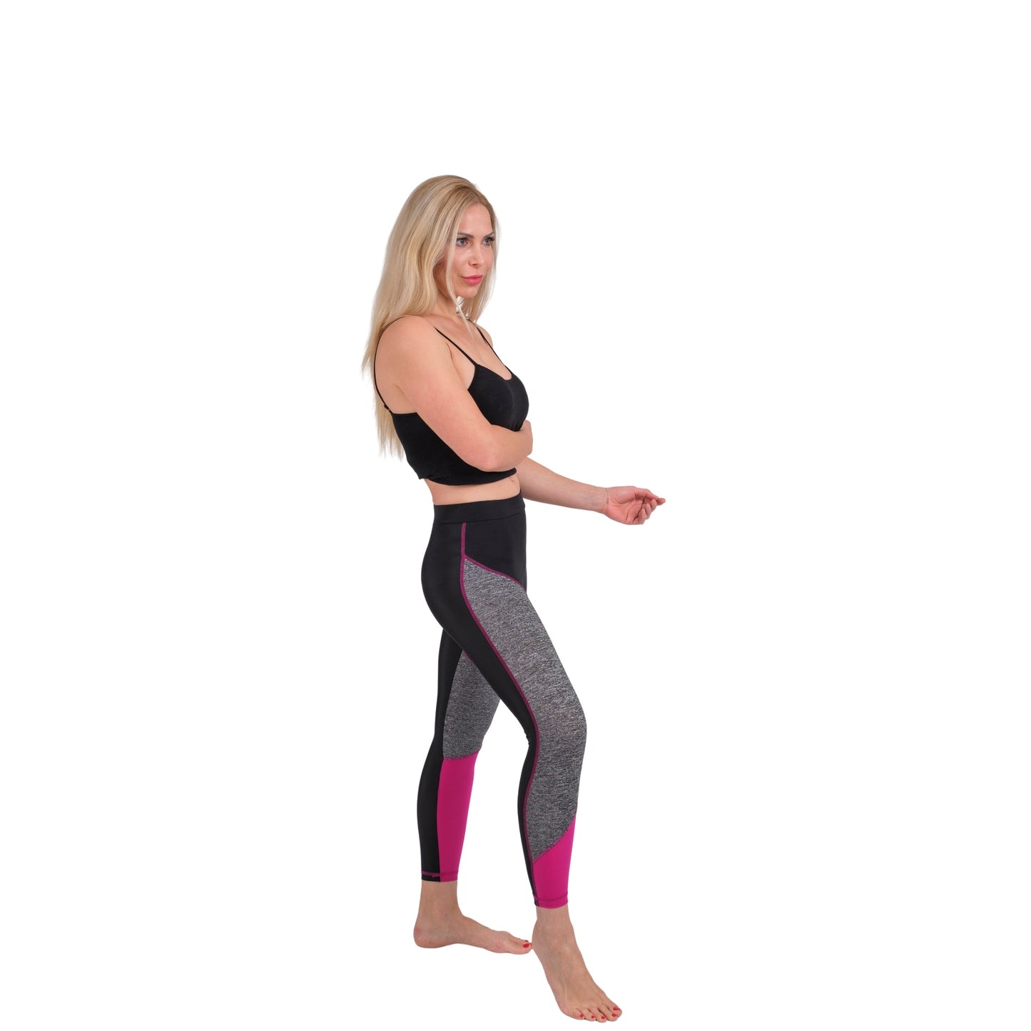 TriTone Flex Fit Yoga Leggings β Charcoal, Black & Fuchsia