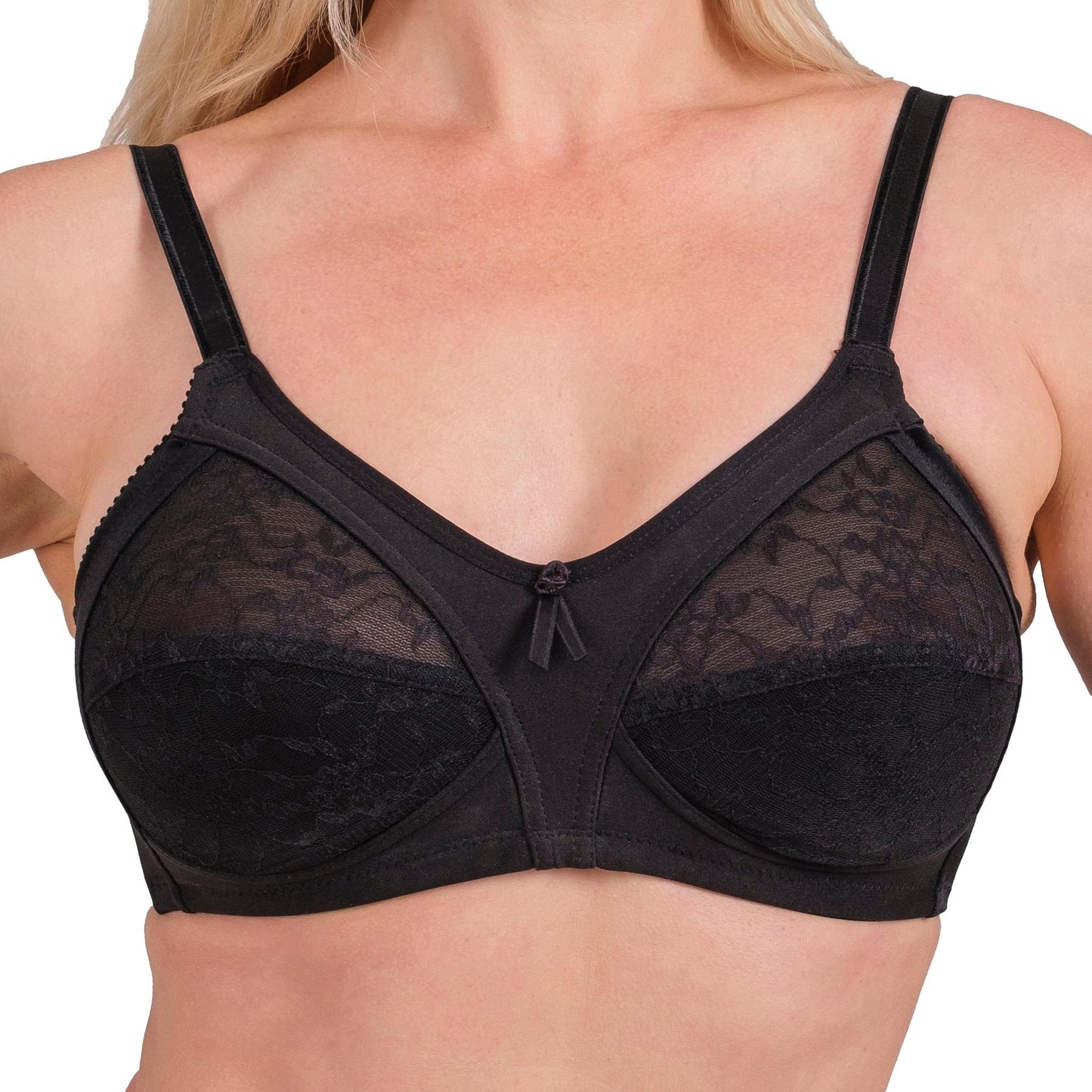 Women’s Full-Coverage Lace Bra – Wireless, Supportive & Breathable Lingerie (White, Black, Skin) - Hazel Textile