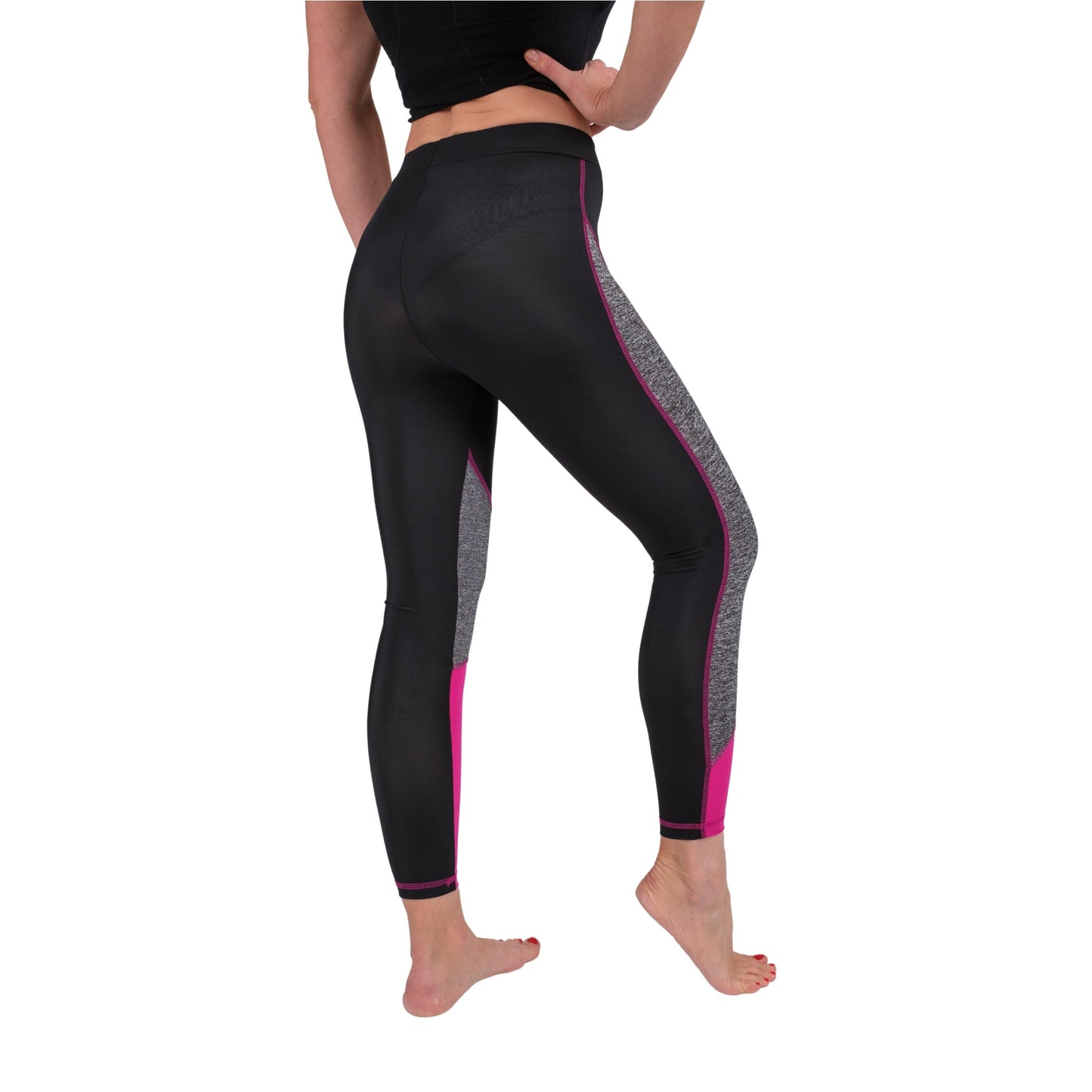 TriTone Flex Fit Yoga Leggings β Charcoal, Black & Fuchsia