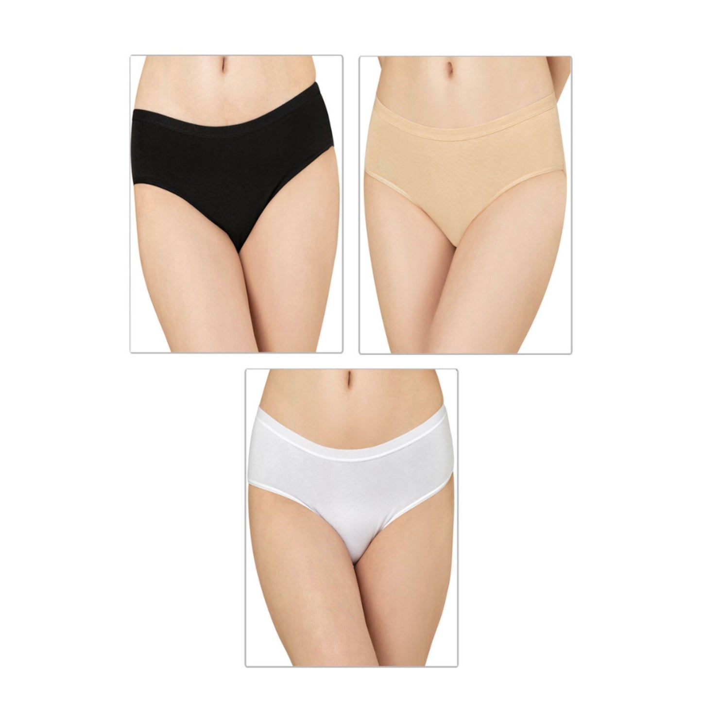 Women’s Cotton Brief Panties – 3-Pack Full-Coverage Underwear, Soft Stretch & Breathable Comfort (Black, Skin, White)