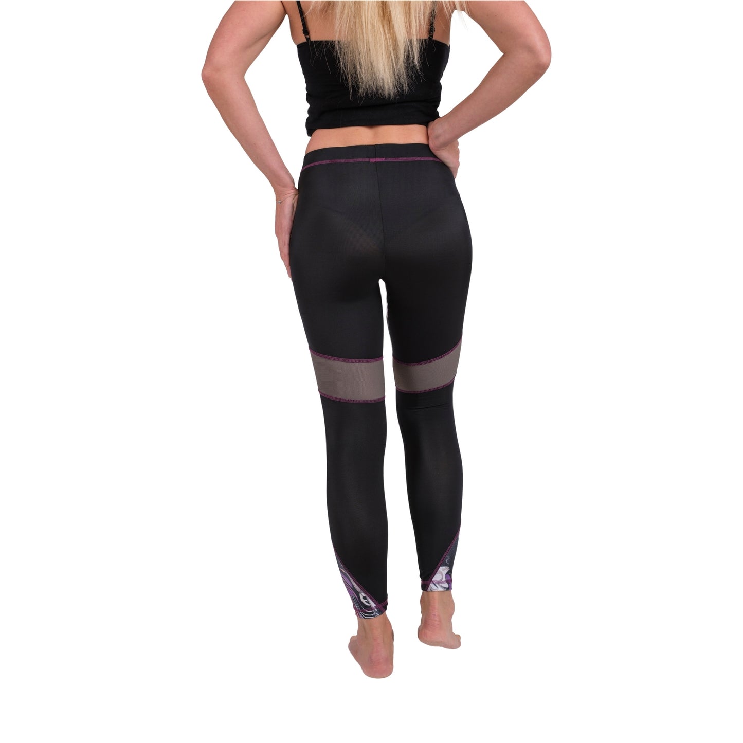 BoldMesh Sculpt Yoga Leggings β Black & Violet Pattern (Breathable Fit)