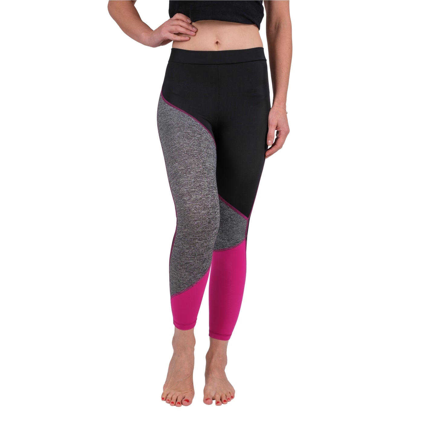 TriTone Flex Fit Yoga Leggings β Charcoal, Black & Fuchsia