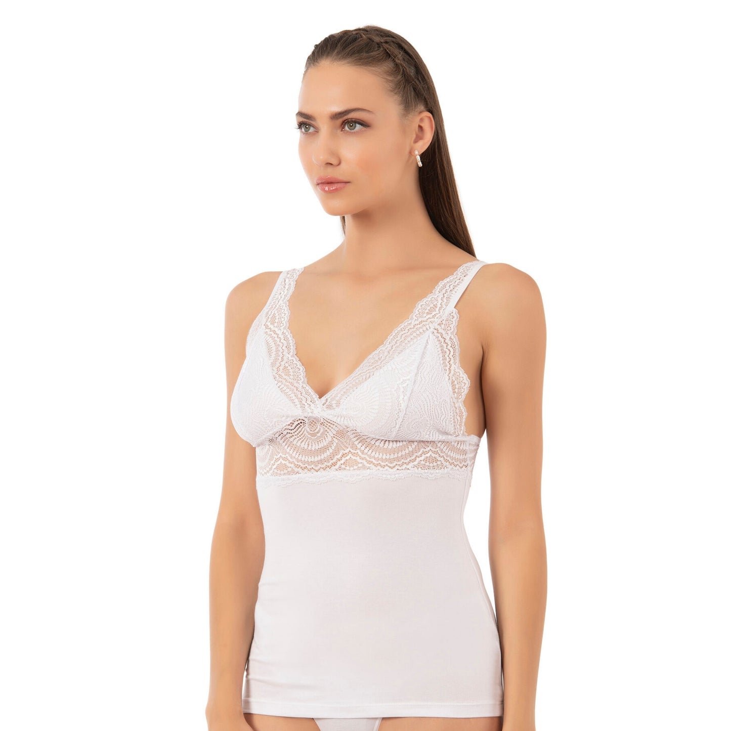 Women’s Lace Trim Cotton Modal Camisole – V-Neck Stretch Tank Top with Wide Straps - Hazel Textile