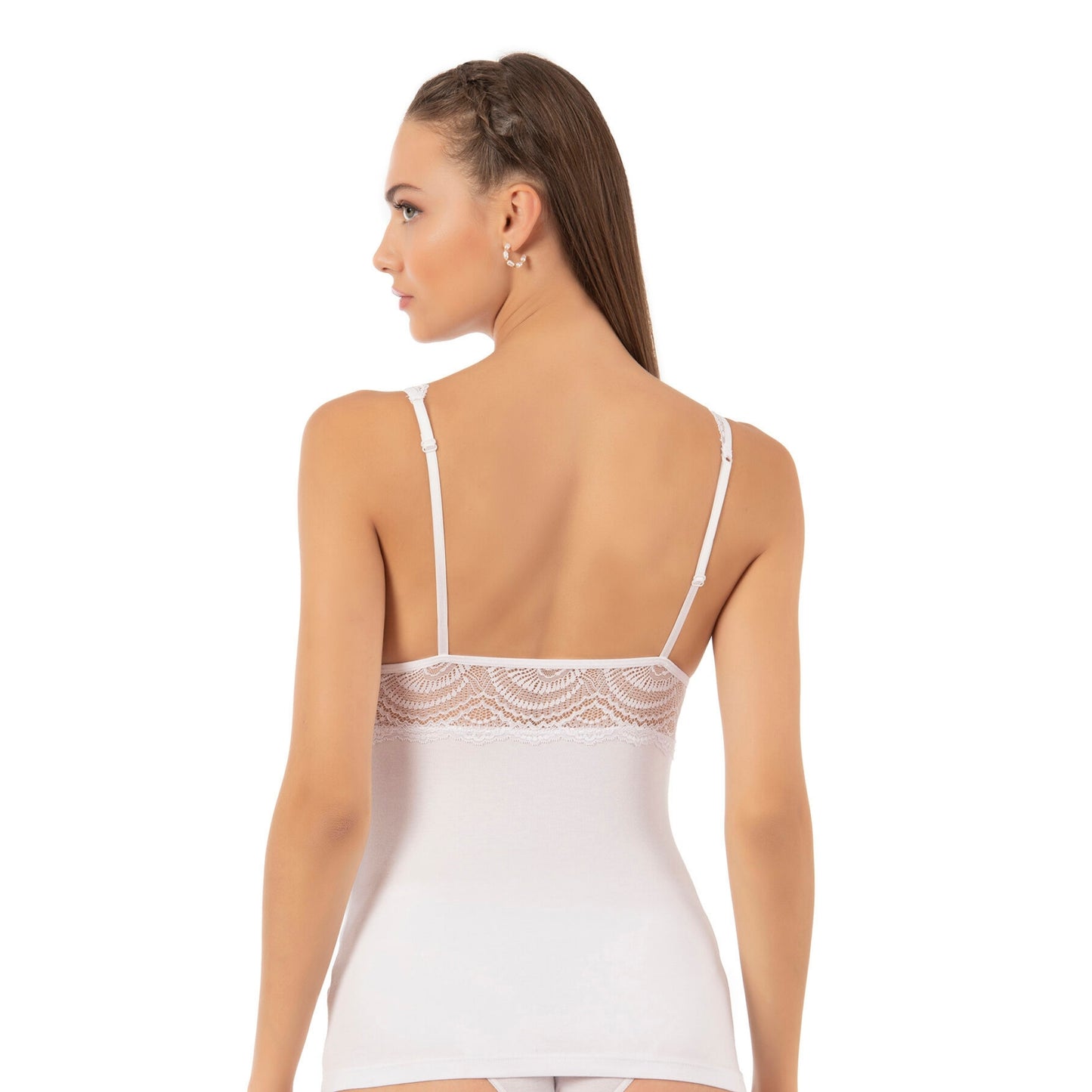 Women’s Lace Trim Cotton Modal Camisole – V-Neck Stretch Tank Top with Wide Straps - Hazel Textile