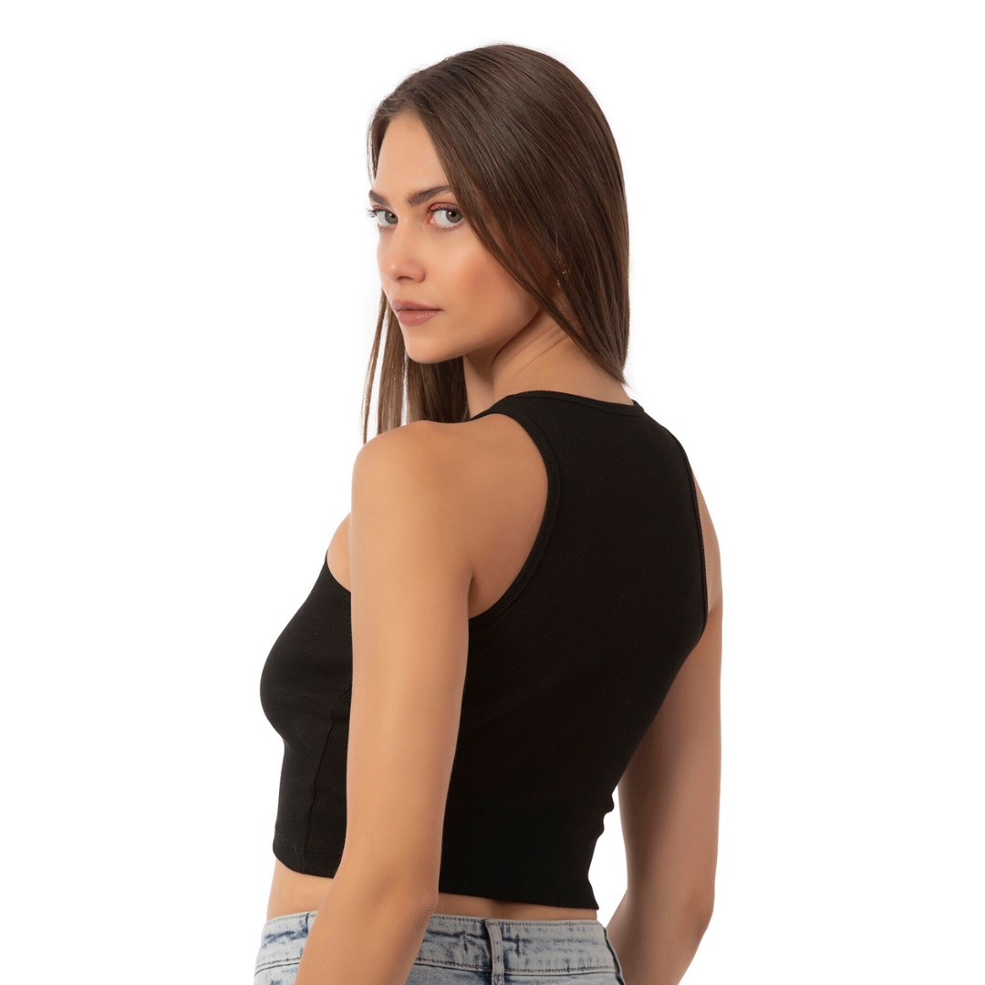 Ribbed High-Neck Crop Top - Hazel Textile