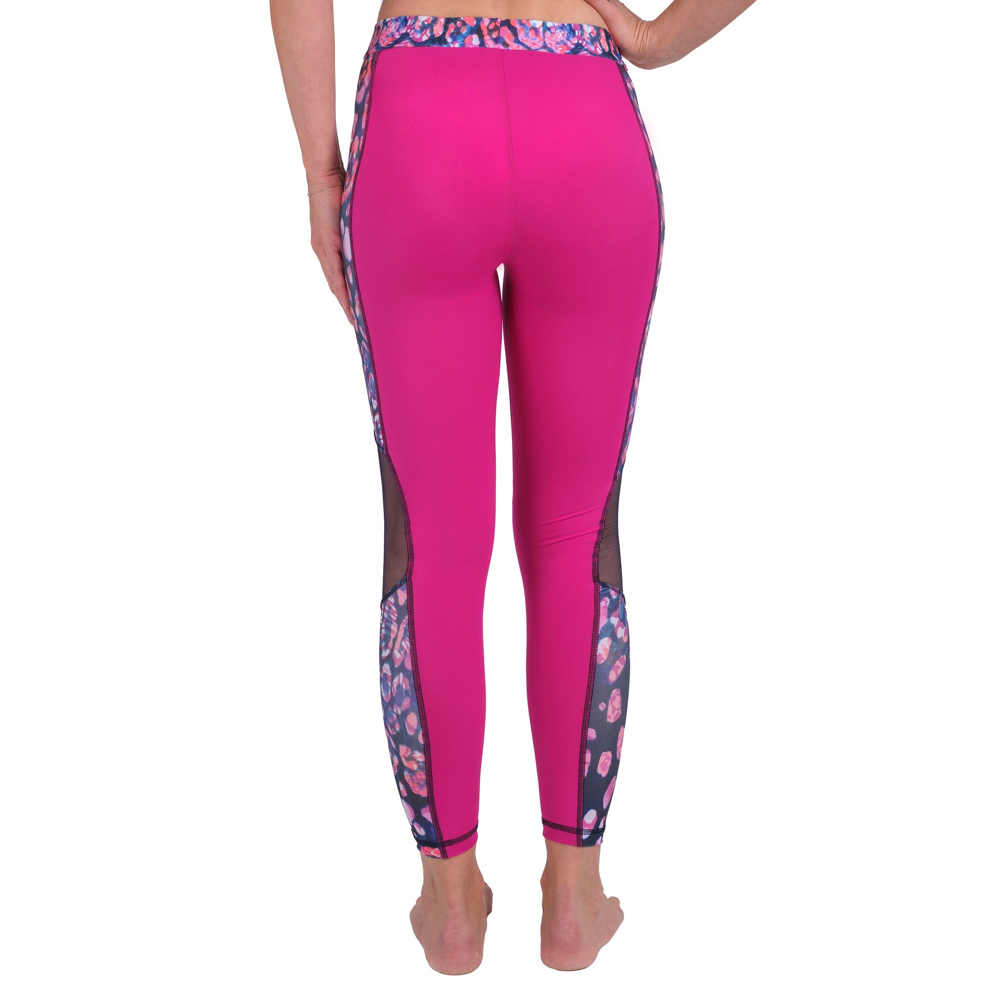 High-Waist Yoga Pants with Leopard Mesh – Fuchsia - Hazel Textile