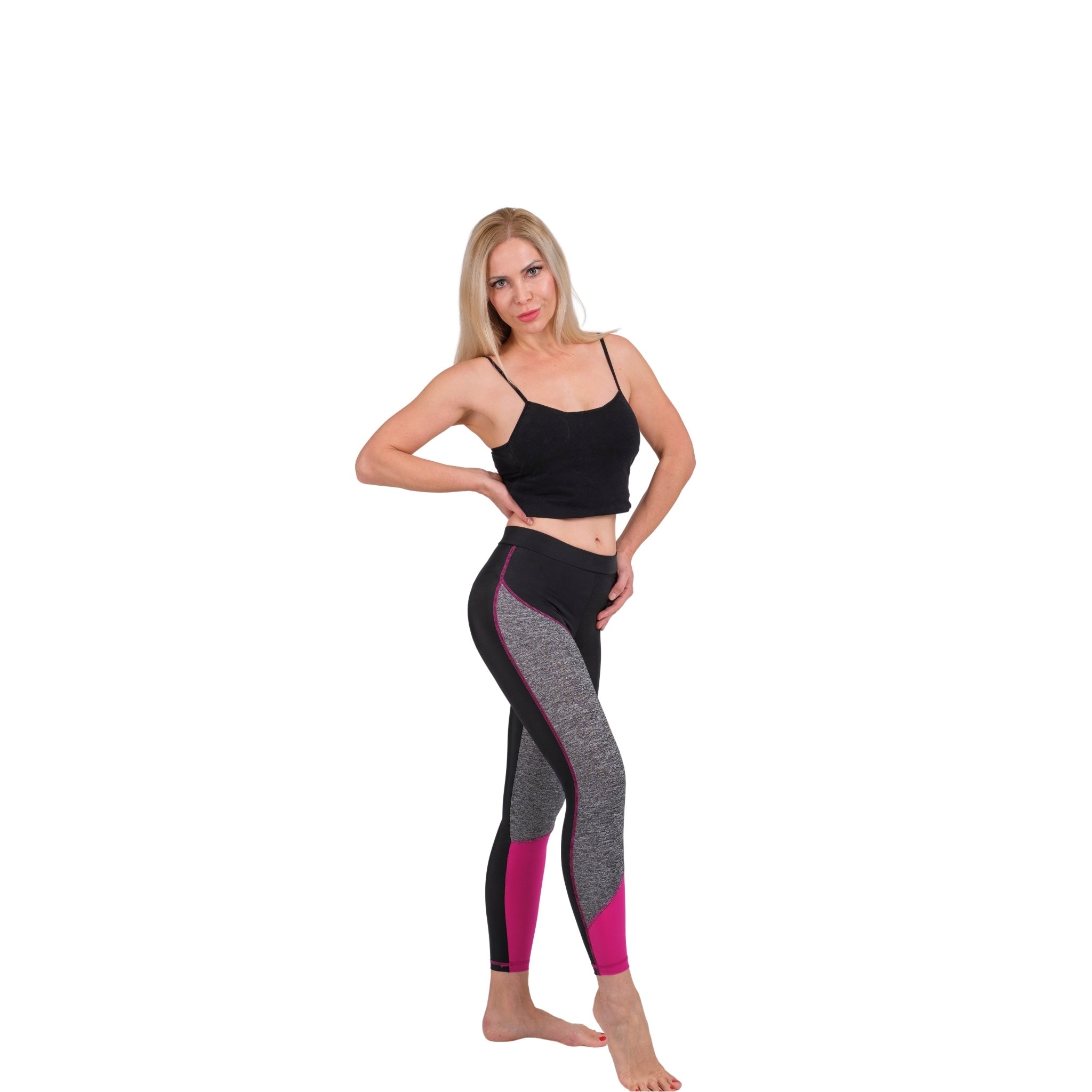 TriTone Flex Fit Yoga Leggings – Charcoal, Black & Fuchsia - Hazel Textile