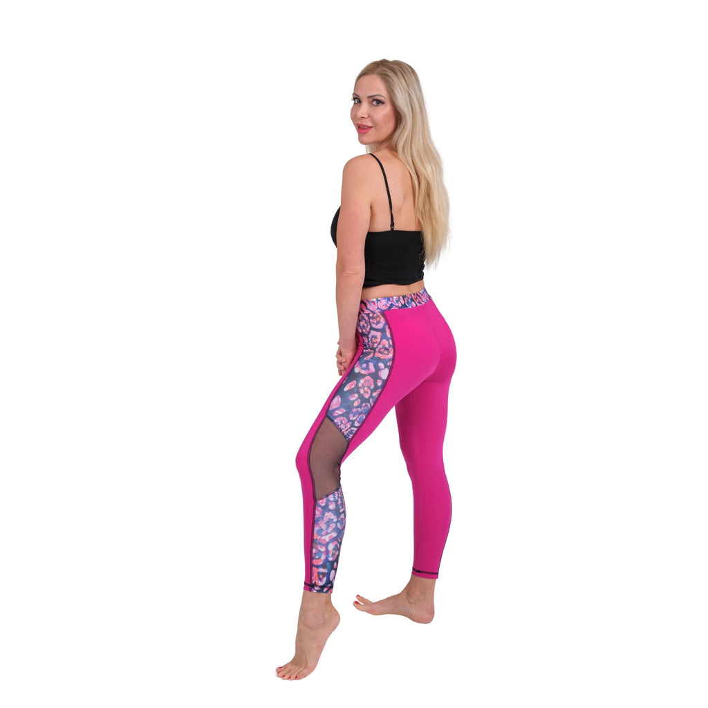 High Waist Leopard-Print Mesh Leggings – Women’s Athletic Stretch Fit Pants - Hazel Textile