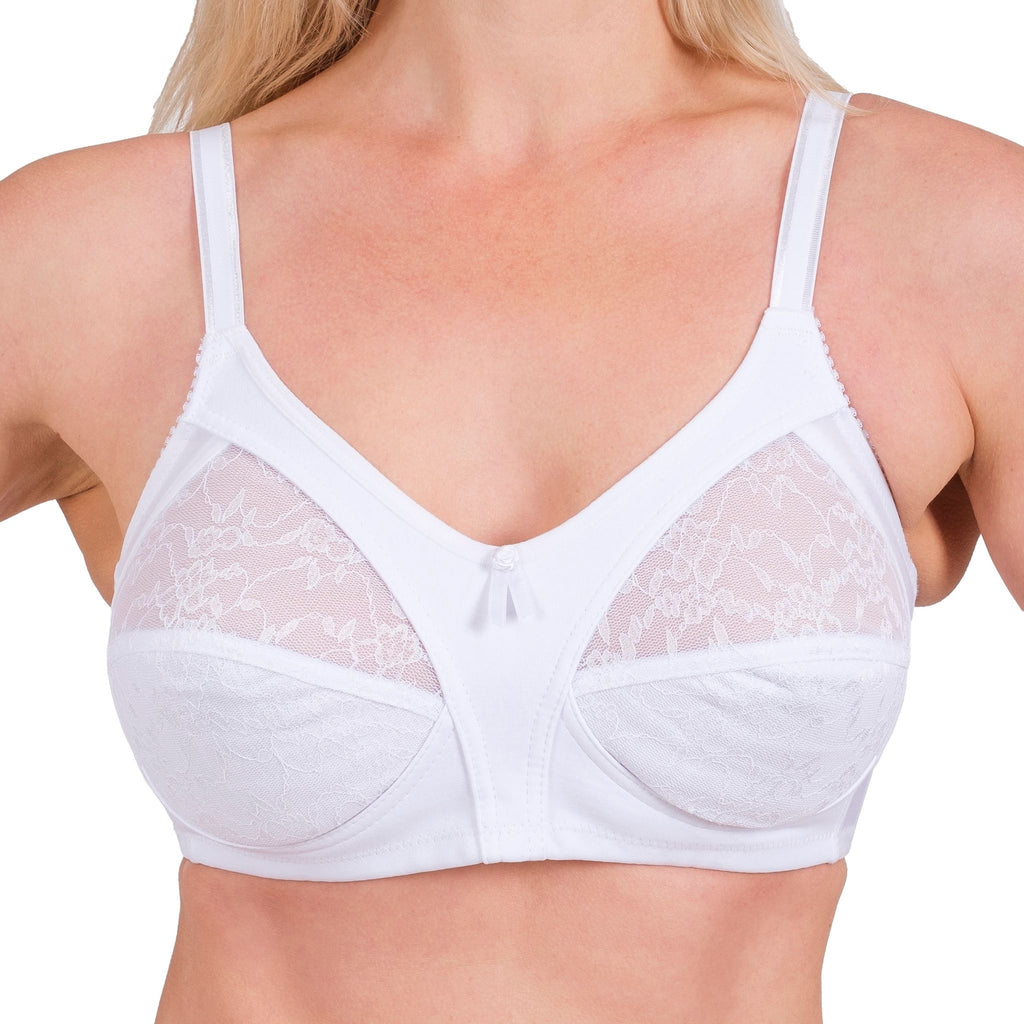Women’s Full-Coverage Lace Bra – Wireless, Supportive & Breathable Lingerie (White, Black, Skin) - Hazel Textile