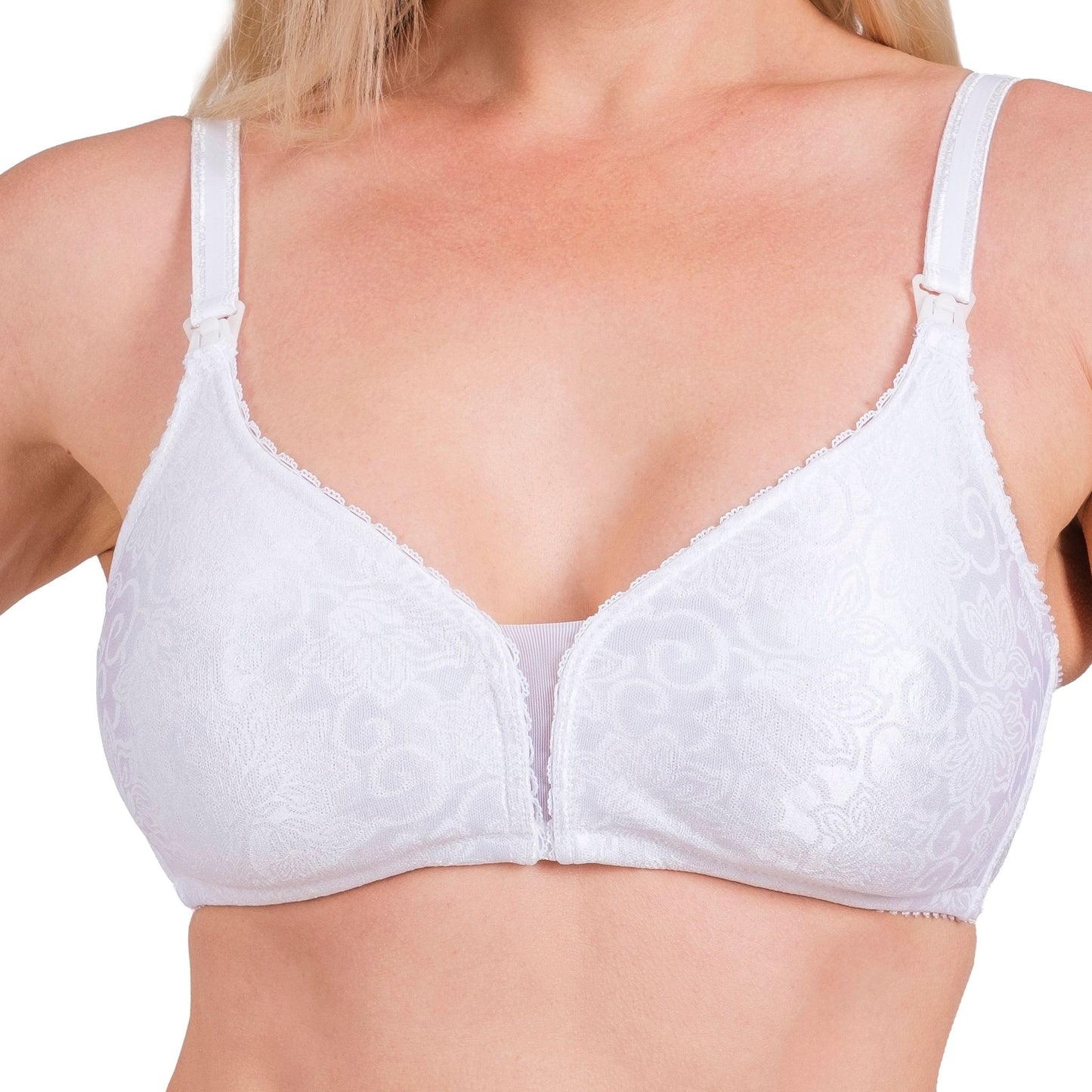 Soutien-gorge d'allaitement – ​​Respirant et offrant un bon maintien avec des clips faciles d'accès (blanc et peau)