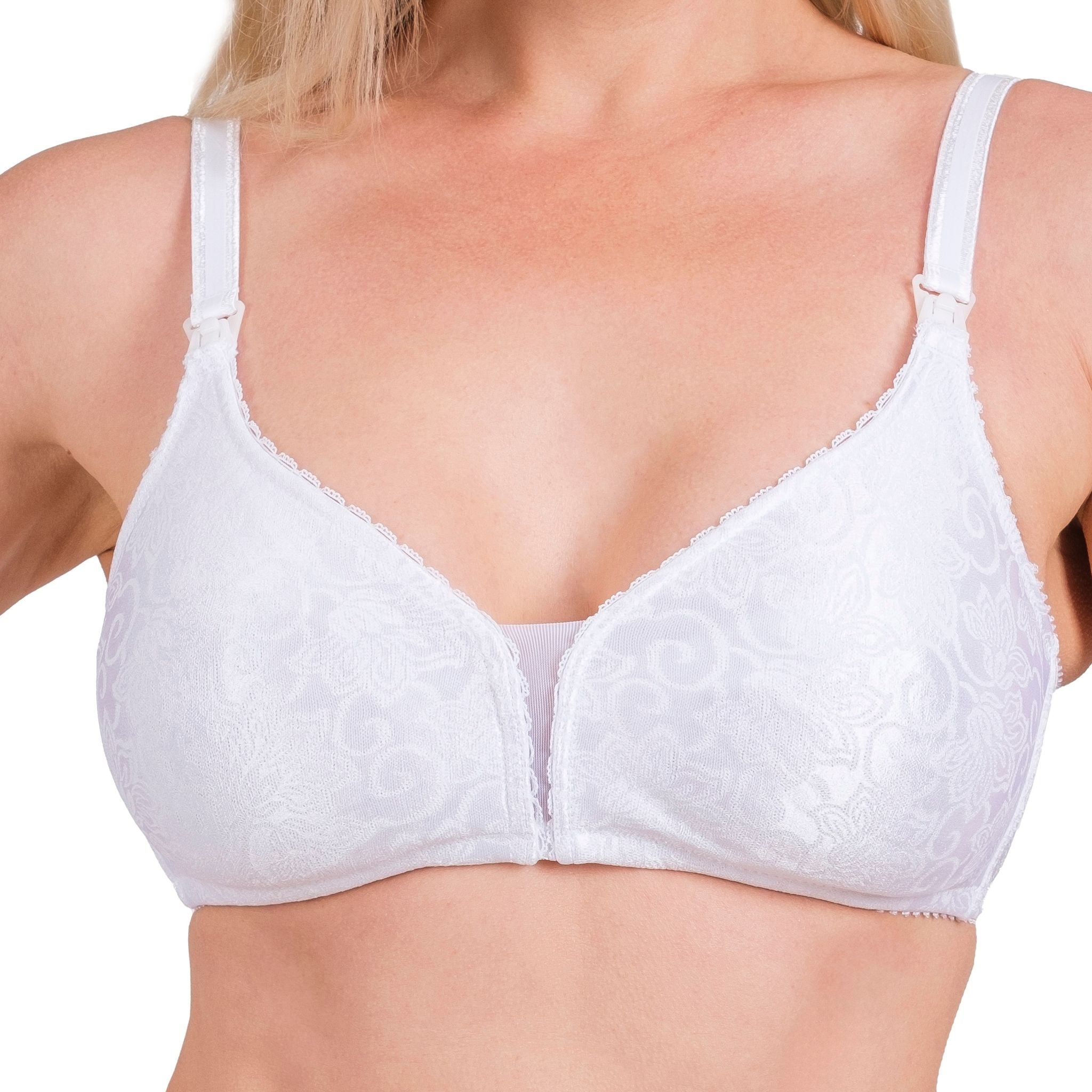 Women’s Nursing Bra – Breathable, Stretchy & Full-Coverage Maternity Bra with One-Hand Clips (White, Skin) - Hazel Textile
