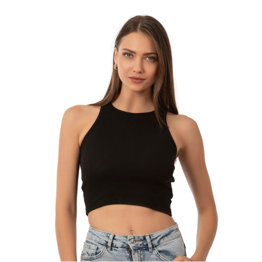 Haut court côtelé à col haut pour femme – Débardeur sans manches extensible et respirant pour vêtements décontractés et actifs