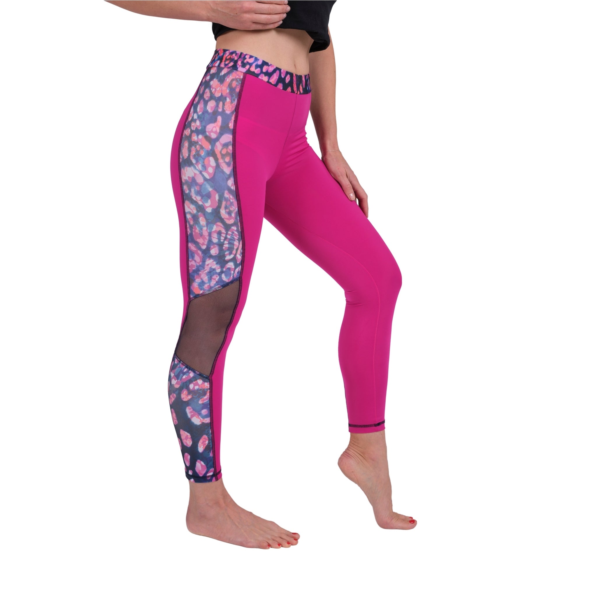 High Waist Leopard-Print Mesh Leggings – Women’s Athletic Stretch Fit Pants - Hazel Textile