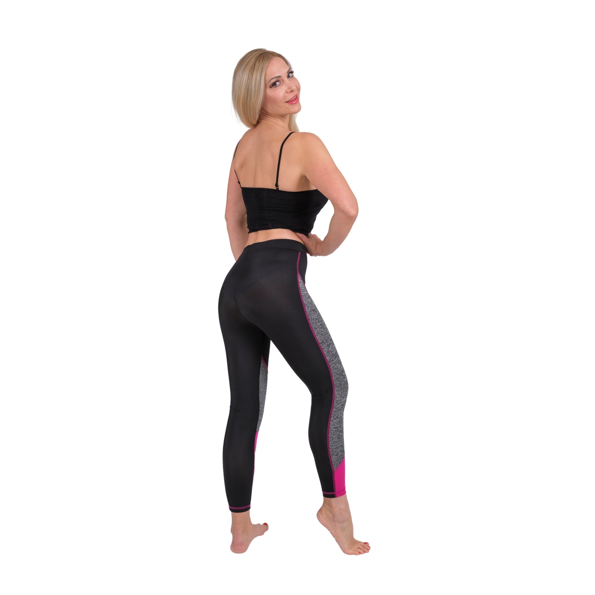 TriTone Flex Fit Yoga Leggings – Charcoal, Black & Fuchsia - Hazel Textile