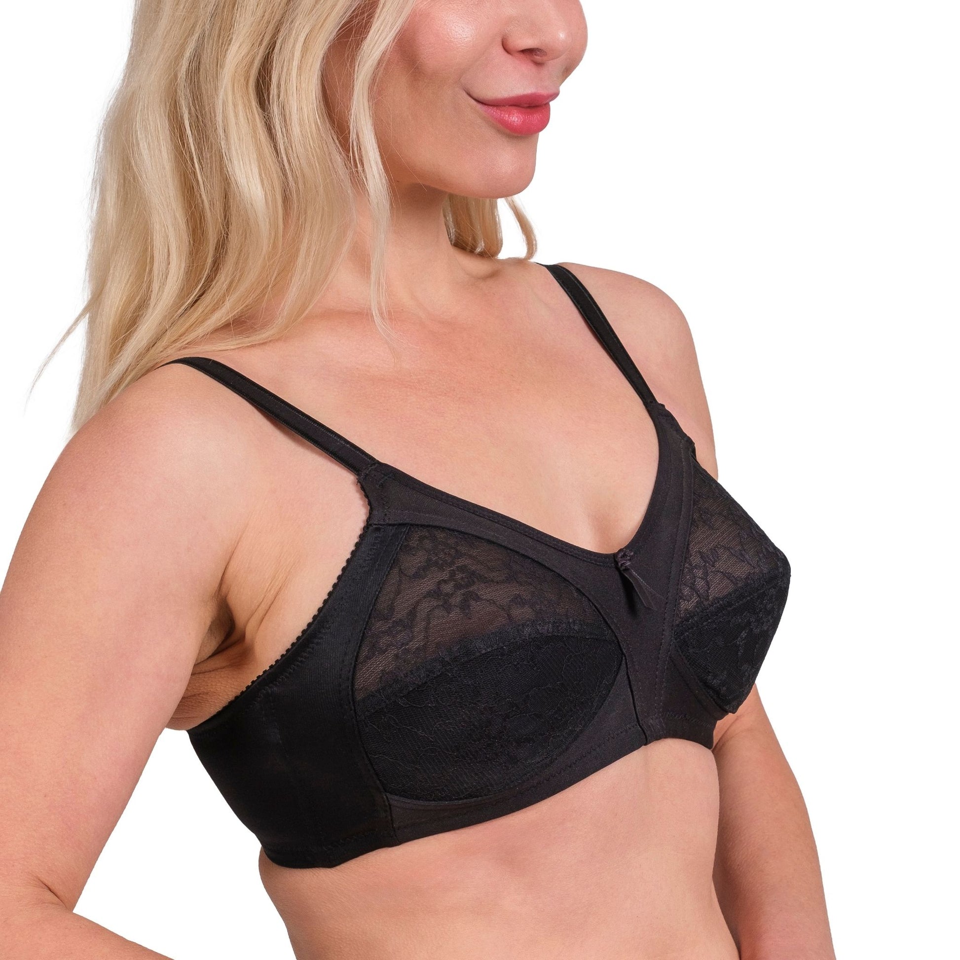 Women’s Full-Coverage Lace Bra – Wireless, Supportive & Breathable Lingerie (White, Black, Skin) - Hazel Textile