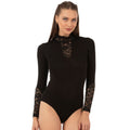 Women's Long Sleeve Lace Bodysuit – Elegant High Neck Design | Black - Hazel Textile