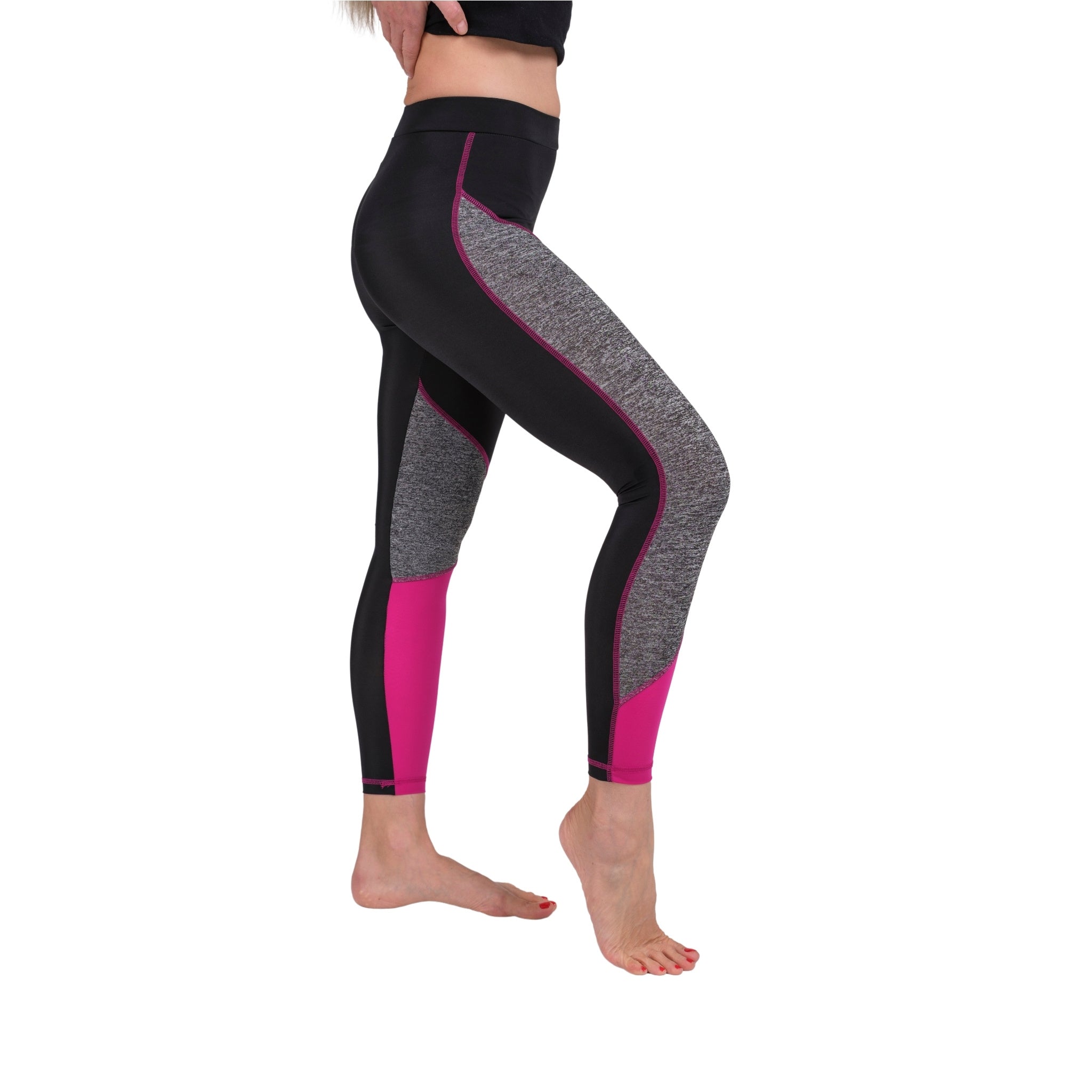 TriTone Flex Fit Yoga Leggings – Charcoal, Black & Fuchsia - Hazel Textile