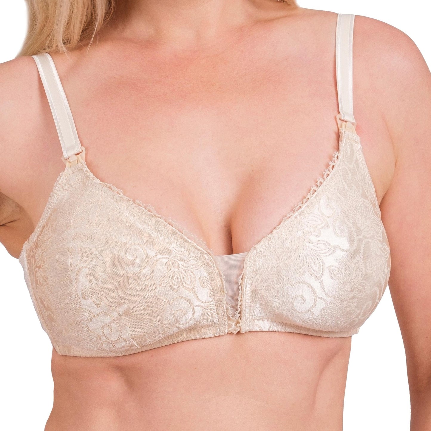 Soutien-gorge d'allaitement – ​​Respirant et offrant un bon maintien avec des clips faciles d'accès (blanc et peau)
