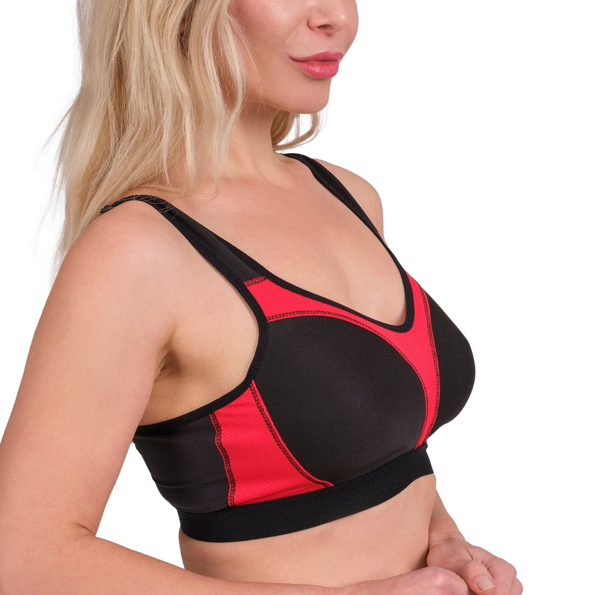 Women’s High-Impact Sports Bra – Breathable Mesh & Supportive Fit (Red, Black, Navy, White) - Hazel Textile