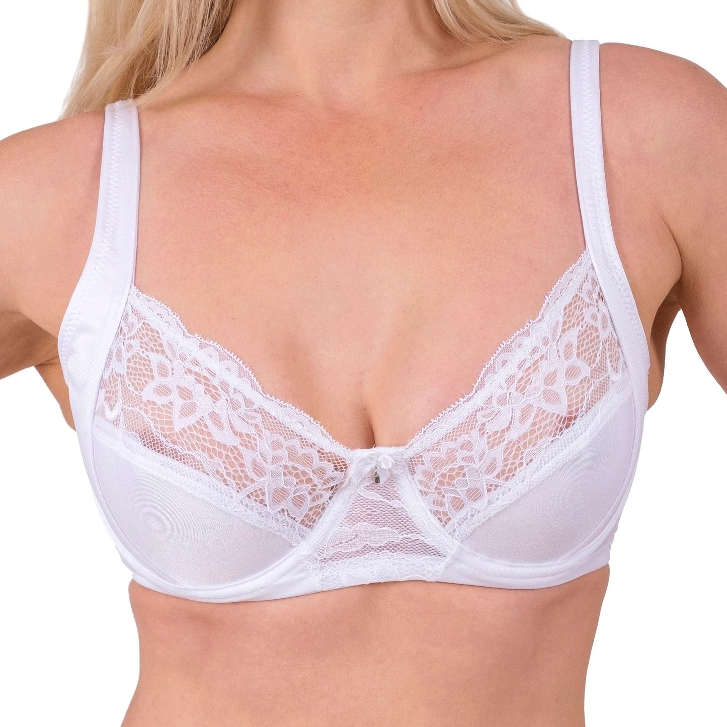 Lace-Trim Full-Coverage Support Bra – Breathable, Elegant & Underwire Everyday Lingerie (Black, Skin, White) - Hazel Textile