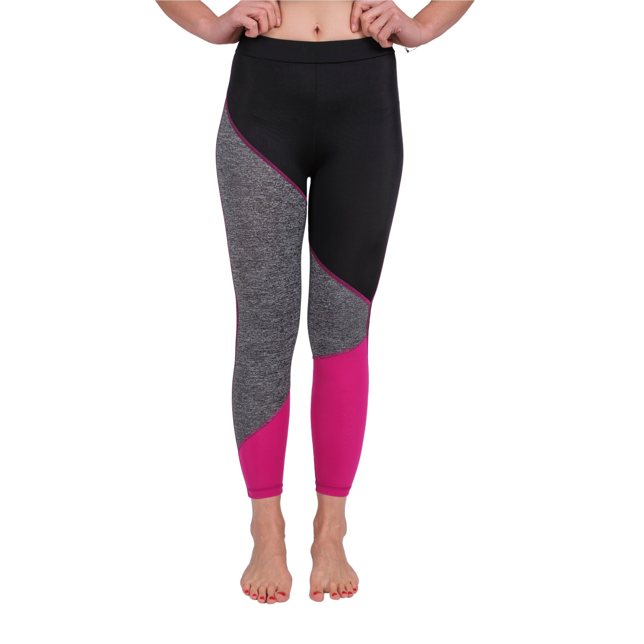 TriTone Flex Fit Yoga Leggings – Charcoal, Black & Fuchsia - Hazel Textile