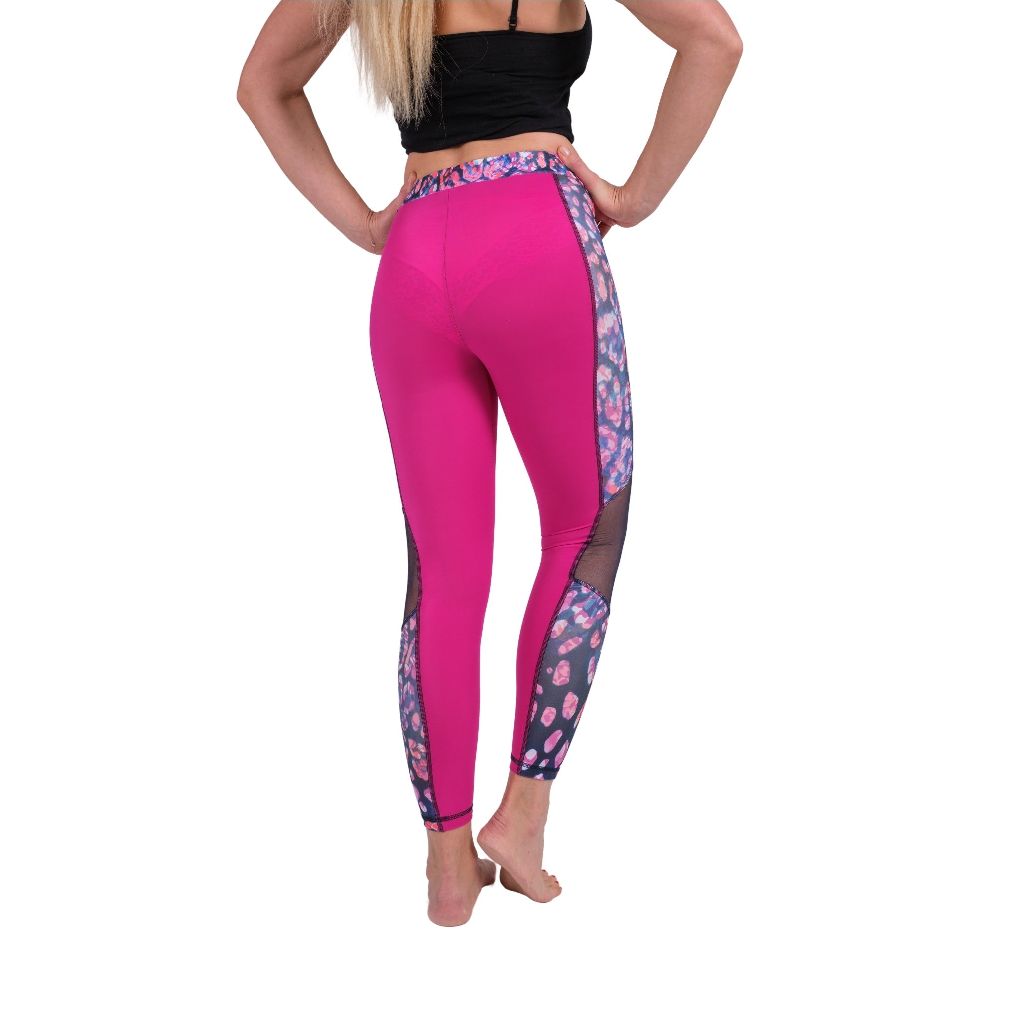 High Waist Leopard-Print Mesh Leggings – Women’s Athletic Stretch Fit Pants - Hazel Textile
