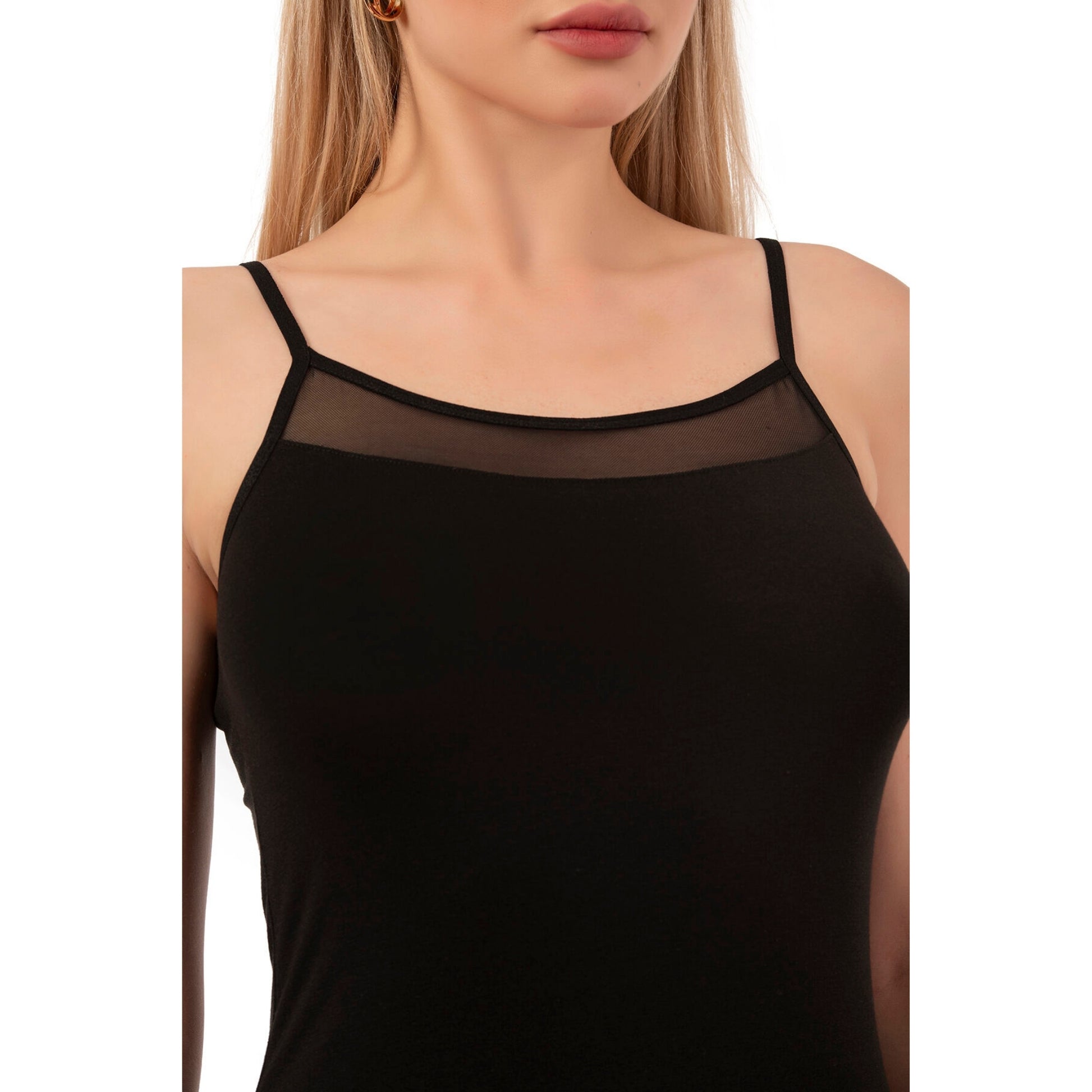 Women’s Cotton Modal Camisole with Mesh Detail – Soft Stretch Tank Top with Thin Straps - Hazel Textile