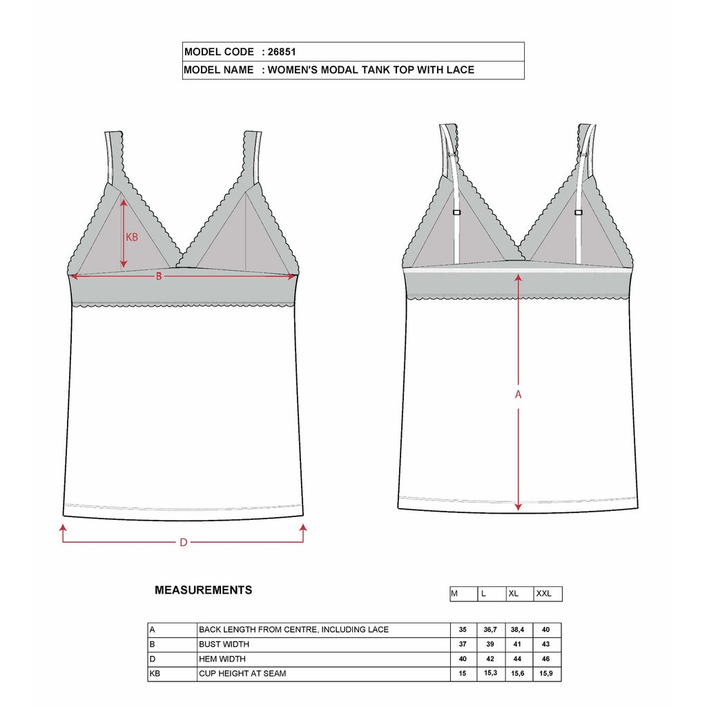 Women’s Lace Trim Cotton Modal Camisole – V-Neck Stretch Tank Top with Wide Straps - Hazel Textile