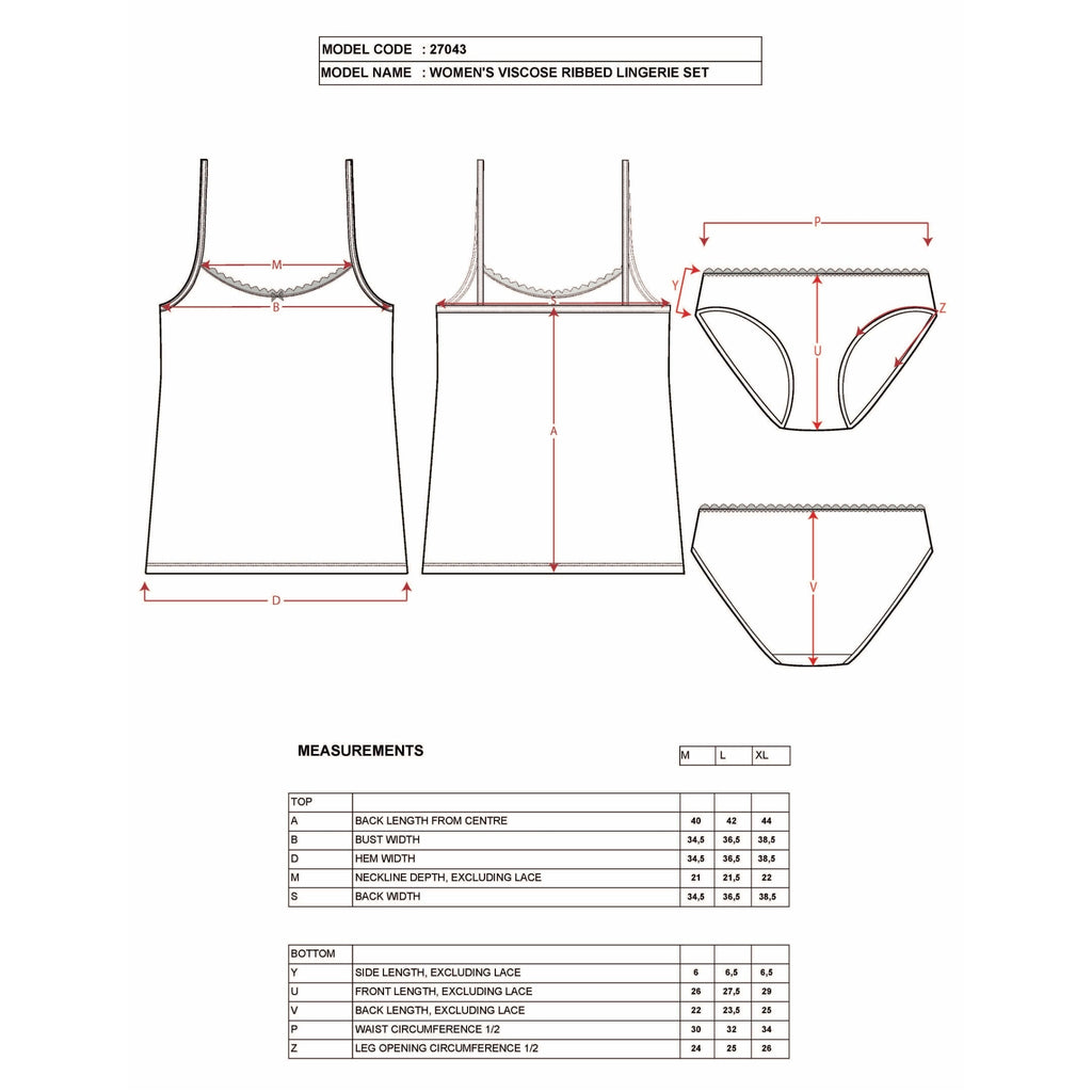 Two-Piece Women’s Ribbed Camisole & Panty Set – Soft Lace Trim Viscose Loungewear - Hazel Textile