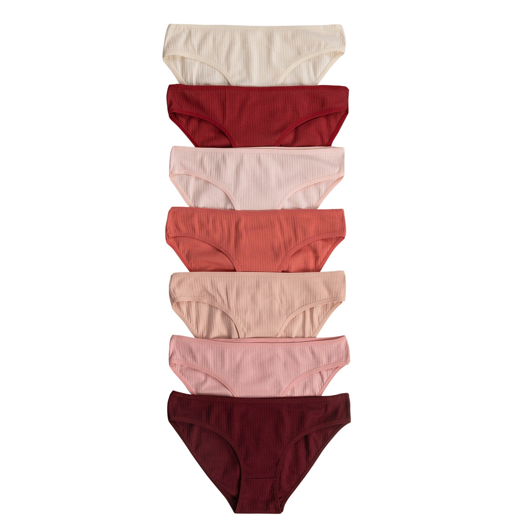 7-Pack Women’s Ribbed Cotton Bikini Panties – Stretch Slip Brief Underwear Set - Hazel Textile