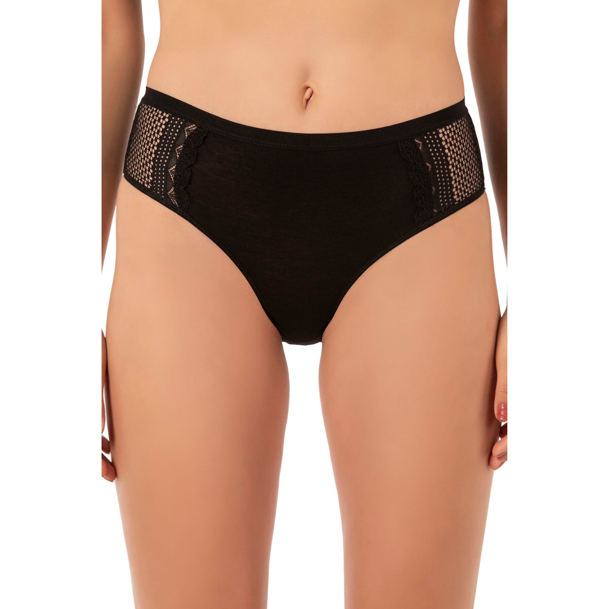 3-Pack Women’s Cotton Modal High-Leg Briefs – Lace Side Panel Underwear Set - Hazel Textile