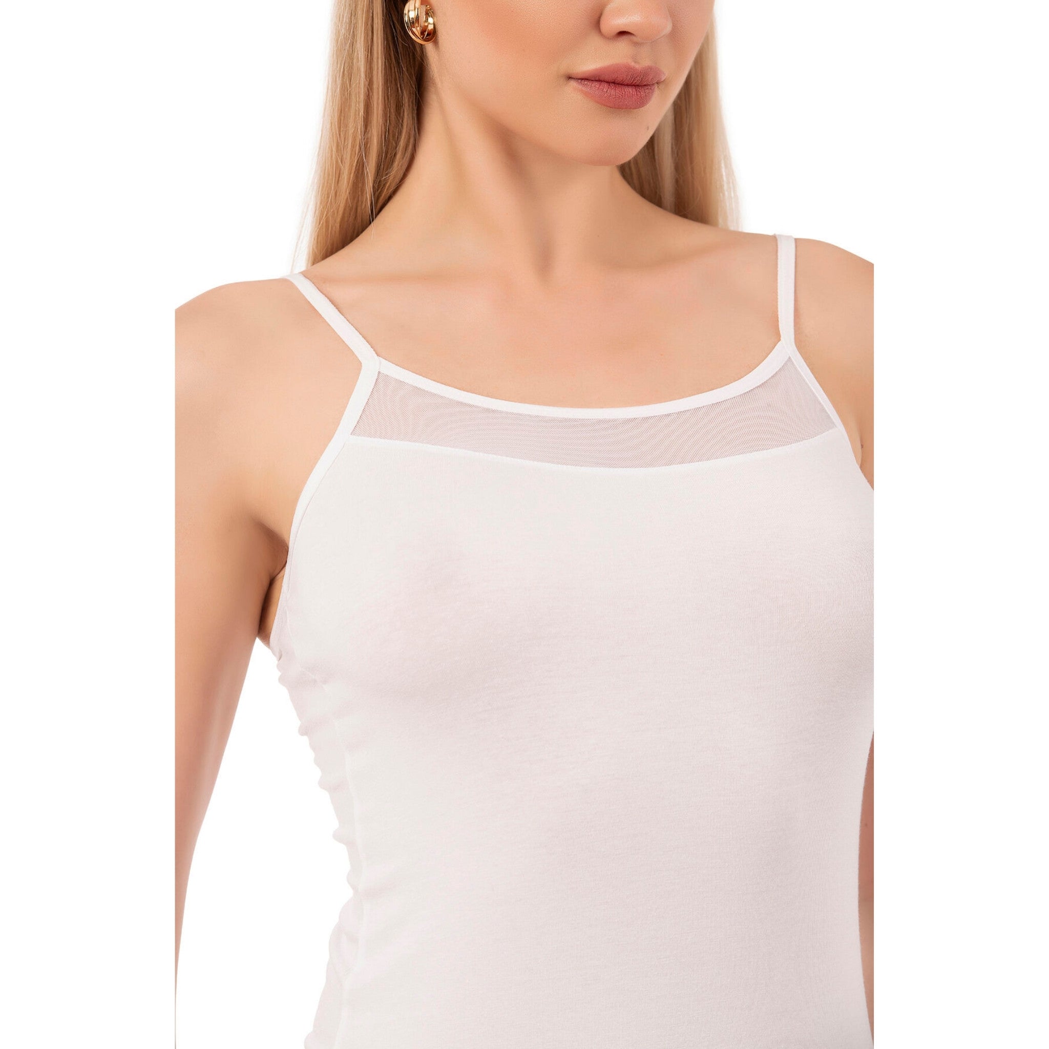 Women’s Cotton Modal Camisole with Mesh Detail – Soft Stretch Tank Top with Thin Straps - Hazel Textile