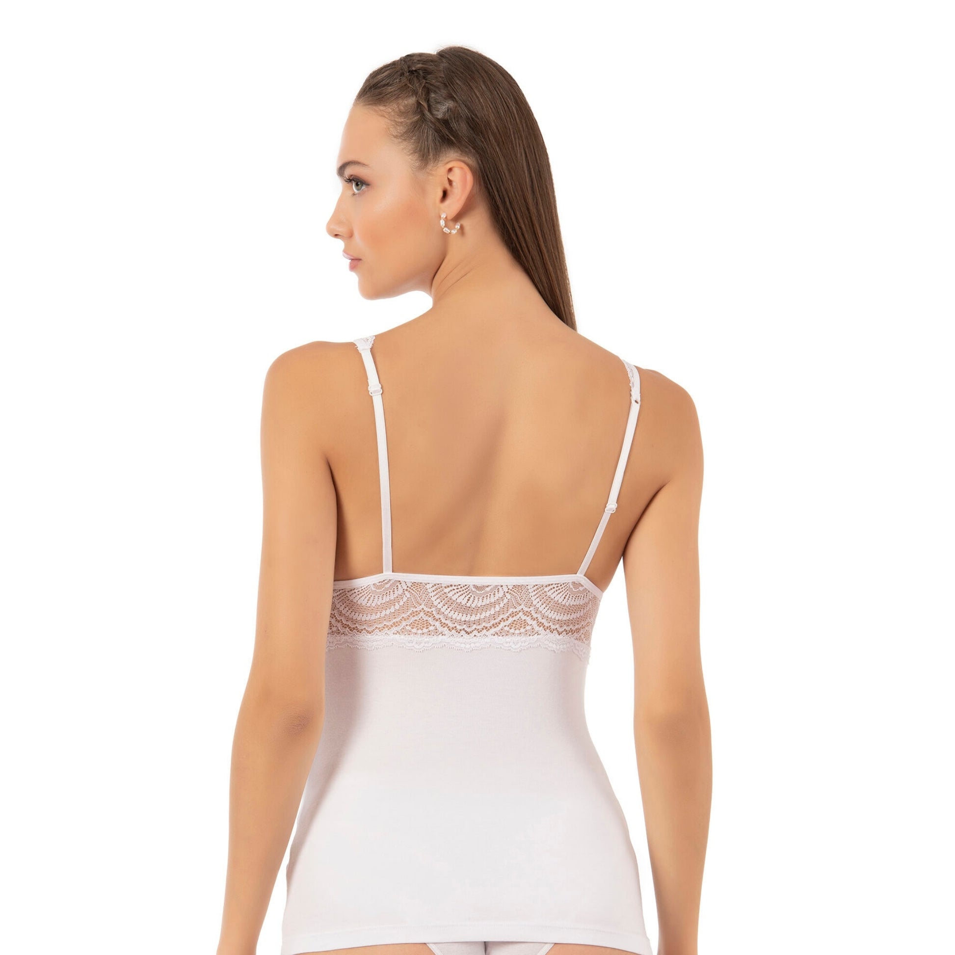 Women’s Lace Trim Cotton Modal Camisole – V-Neck Stretch Tank Top with Wide Straps - Hazel Textile