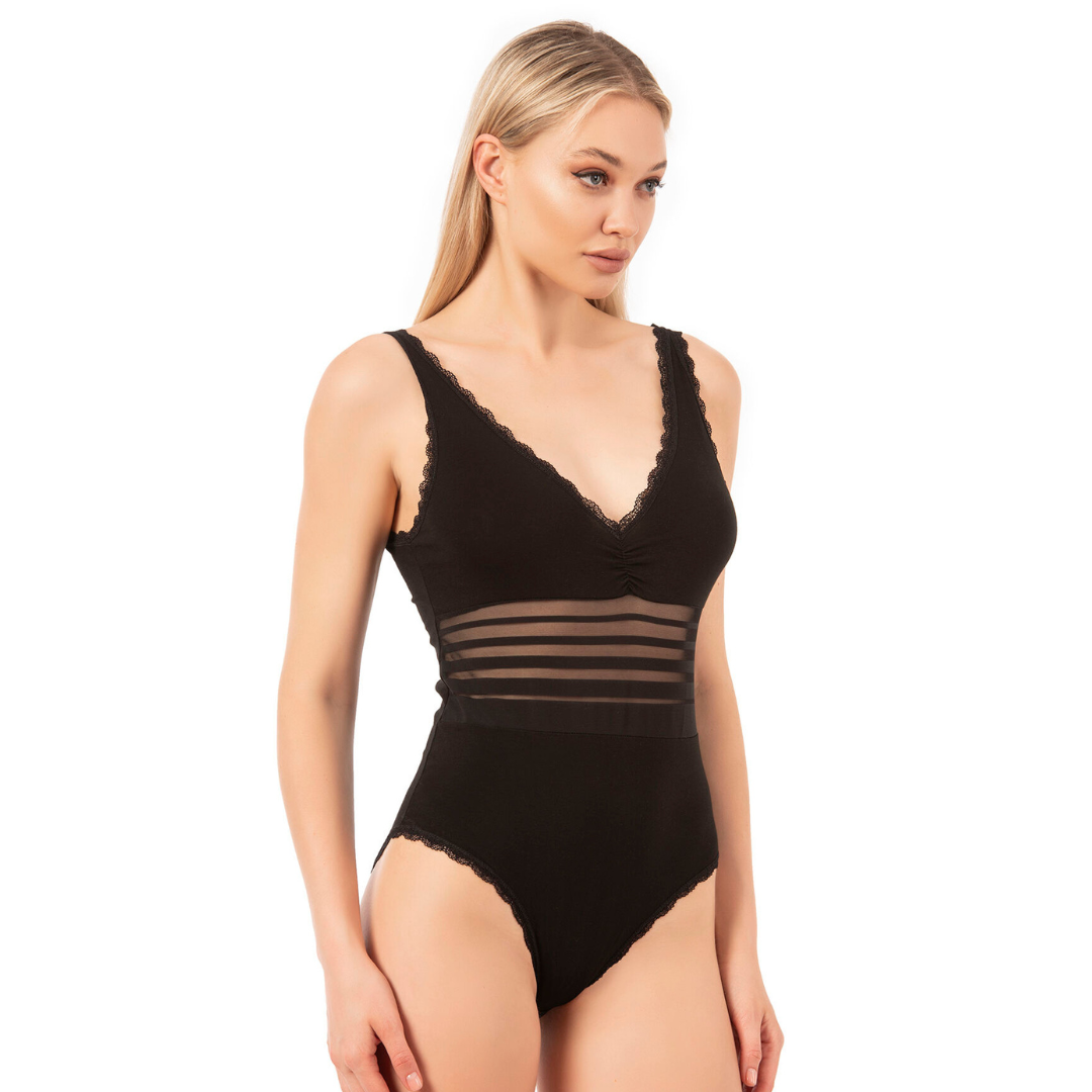 Women's Cotton Lace Bodysuit - Soft, Breathable Fabric - Hazel Textile