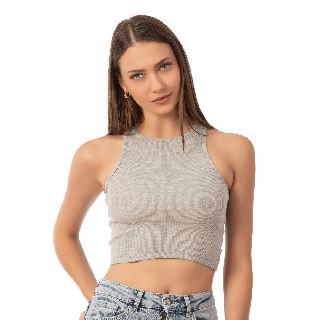 Ribbed High-Neck Crop Top - Hazel Textile