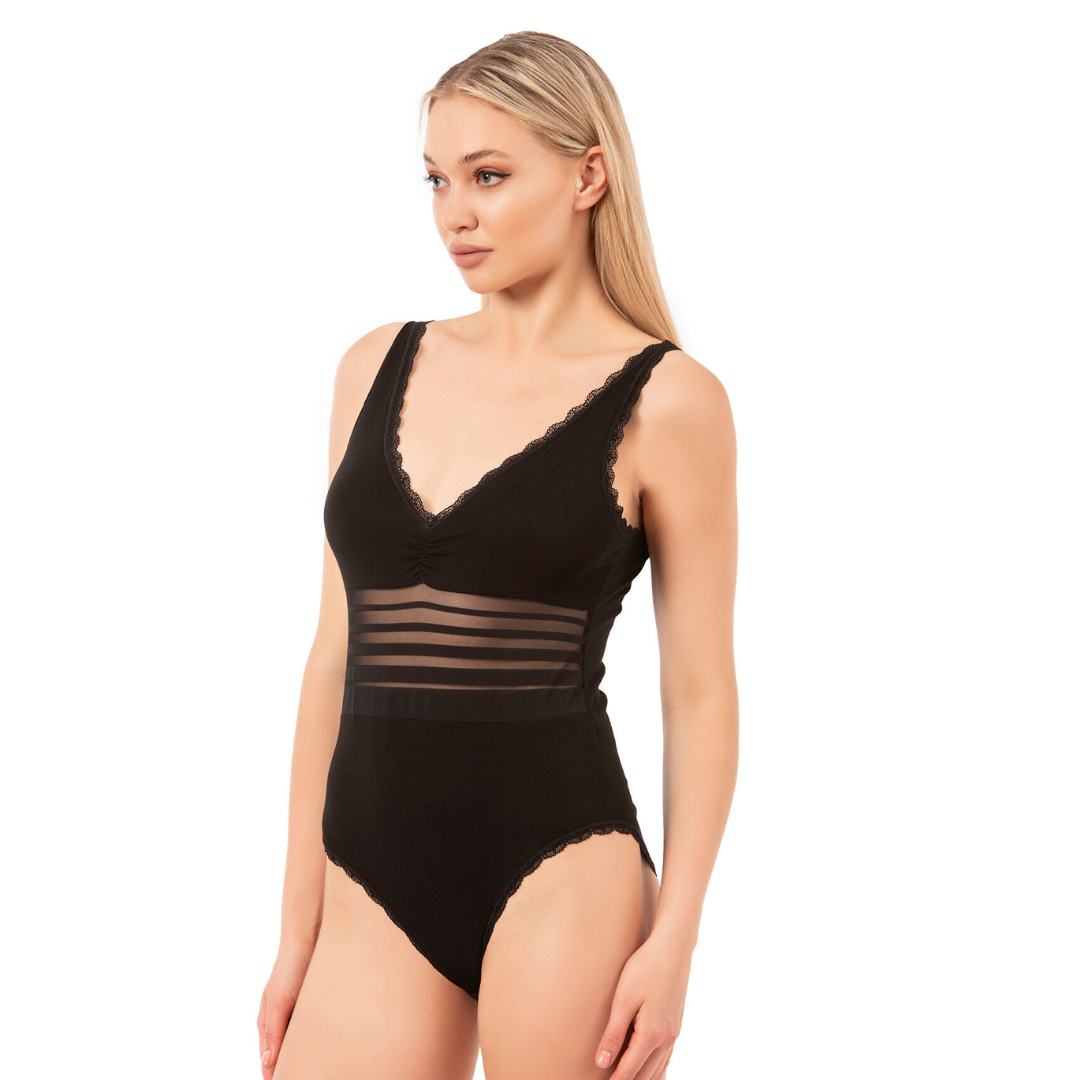 Women's Cotton Lace Bodysuit - Soft, Breathable Fabric - Hazel Textile