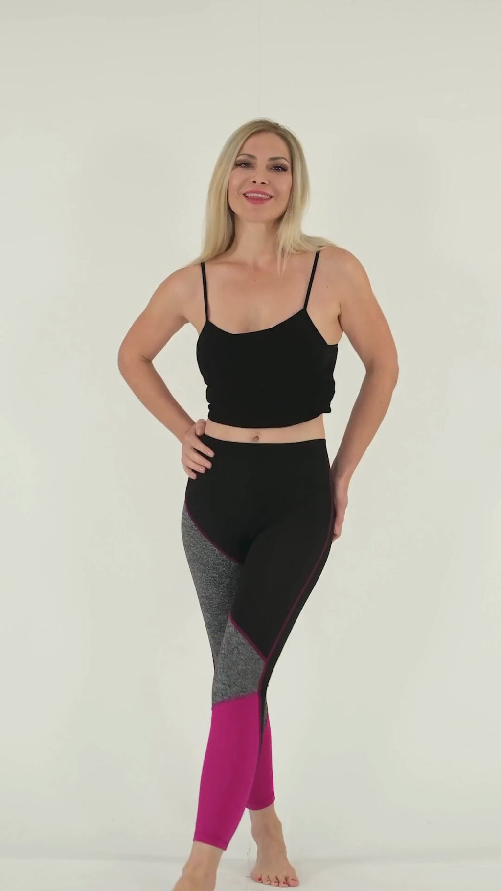 TriTone Flex Fit Yoga Leggings – Charcoal, Black & Fuchsia