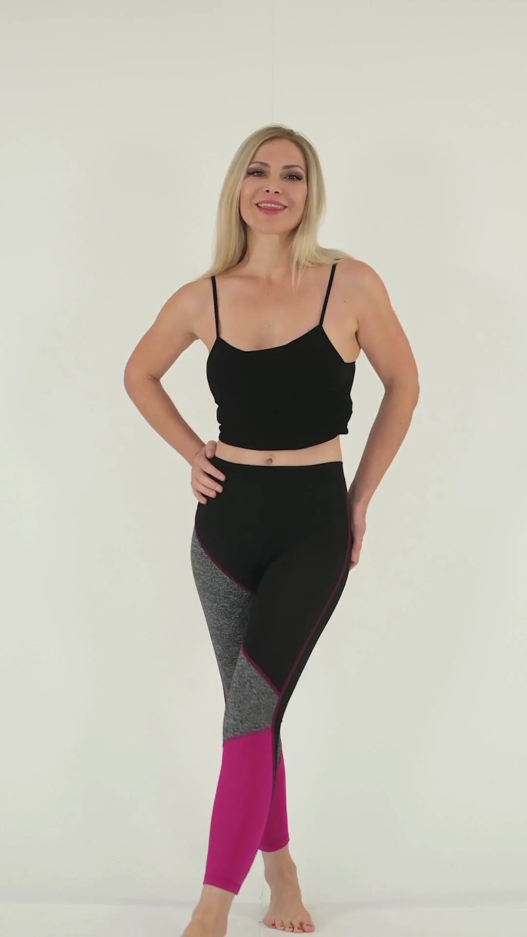 TriTone Flex Fit Yoga Leggings – Charcoal, Black & Fuchsia